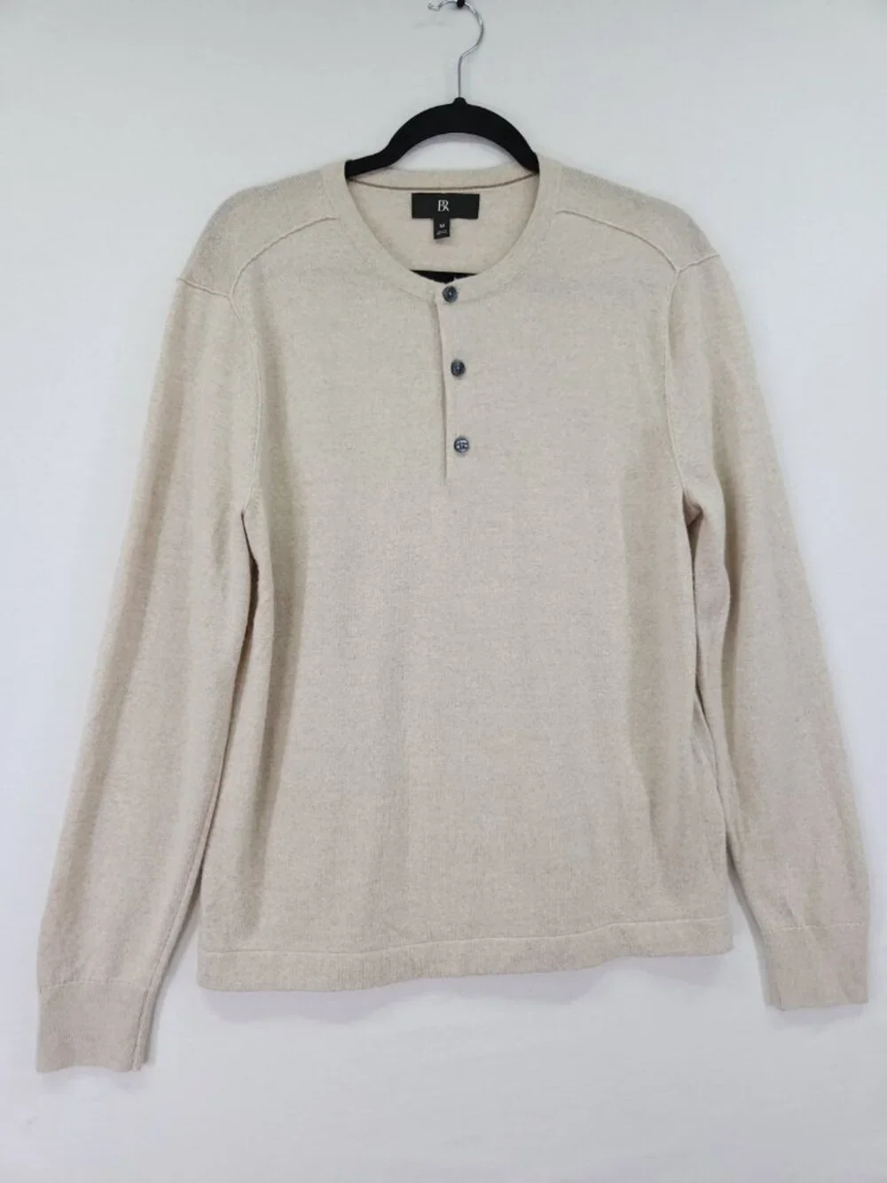 Banana Republic Extra Fine Merino Wool Sweater Mens Medium Beige Henley Pullover